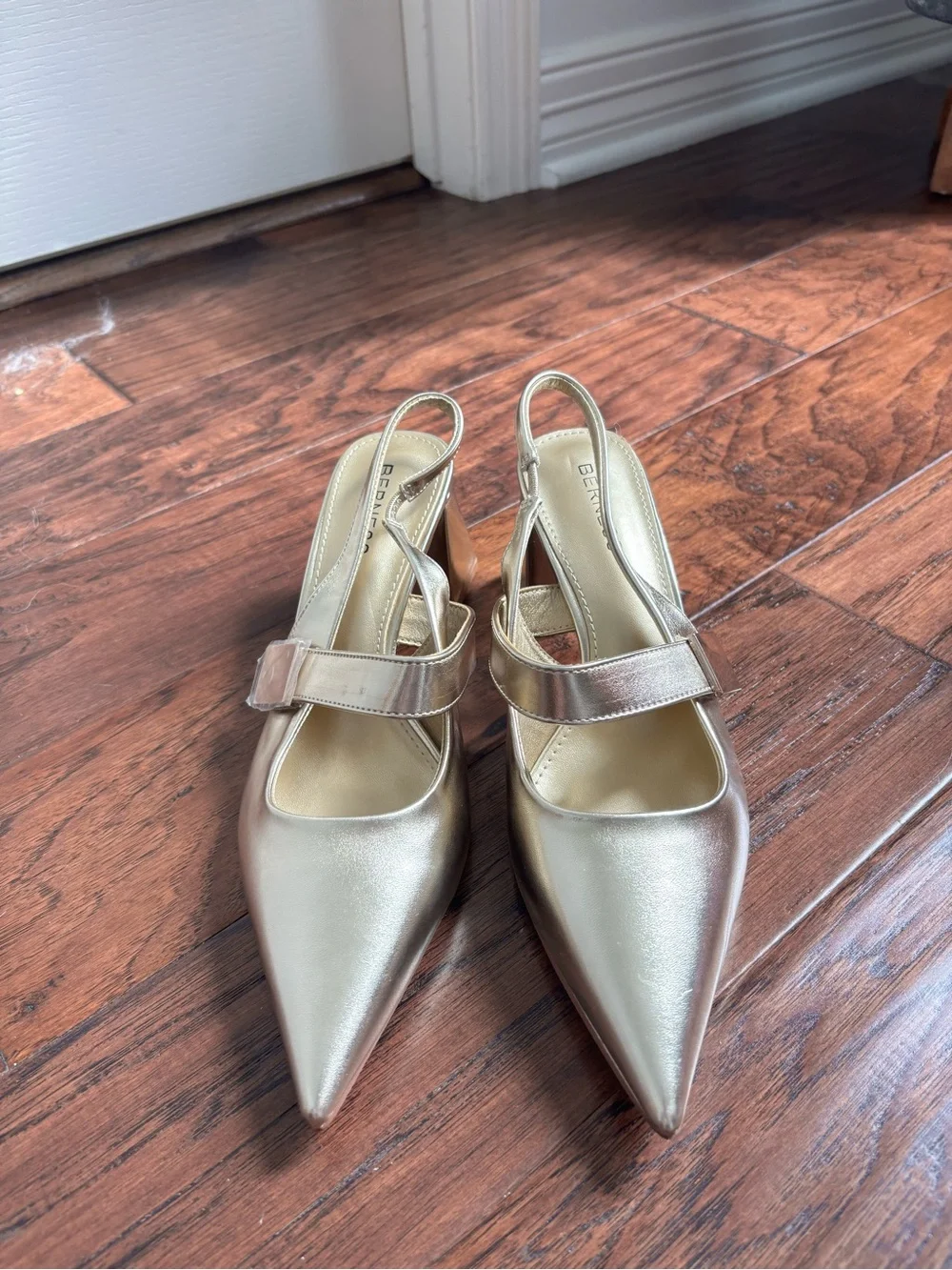 Gold Pointed toe Slingback Heels